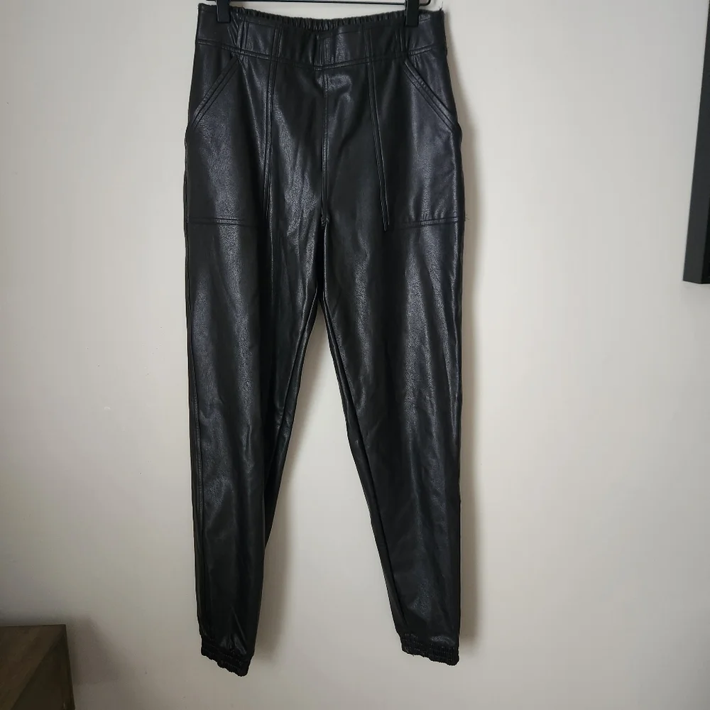 SPANX | Leather Like Pull On Black Joggers - Size S